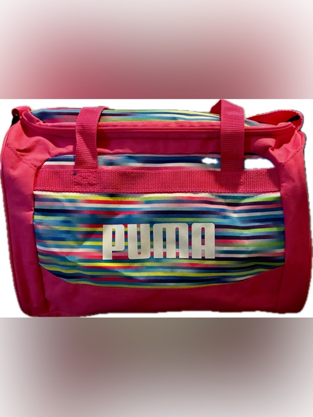 Puma Pink and Multi Striped Kids Duffle/Gym Bag